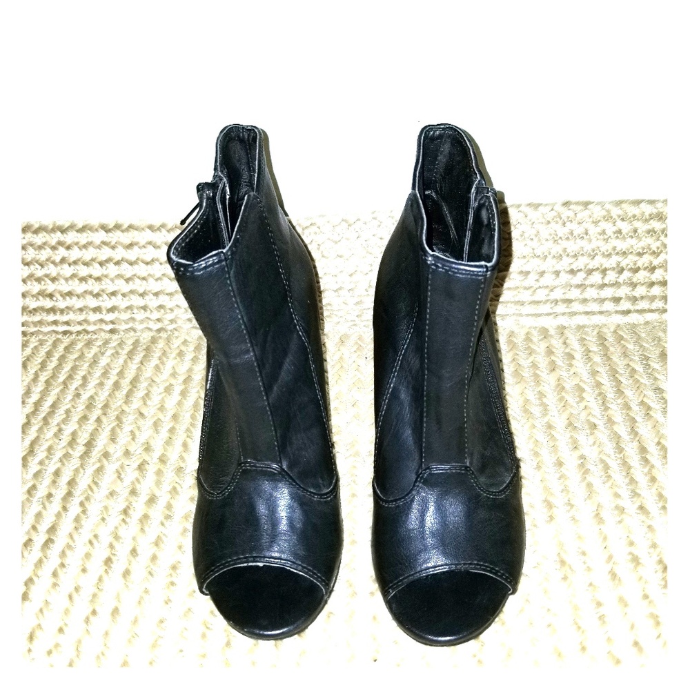 Black peep toe wedge booties